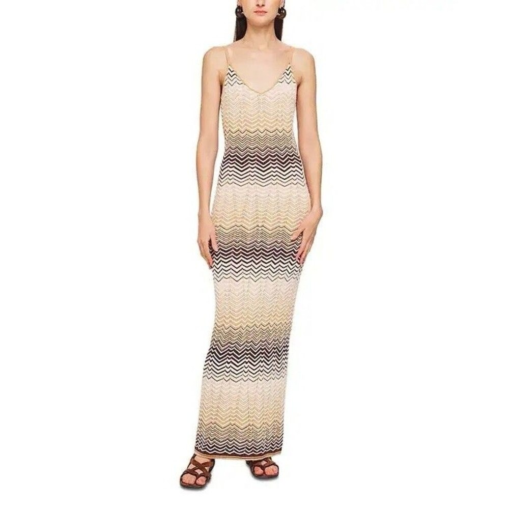 Ronny Kobo Vuolo Chevron Knit Maxi Dress Neutral Multi Size Large L